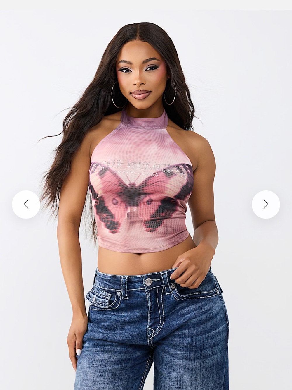 New With Tags True Religion Pink Butterfly Halter Crop Top (Size: XS)